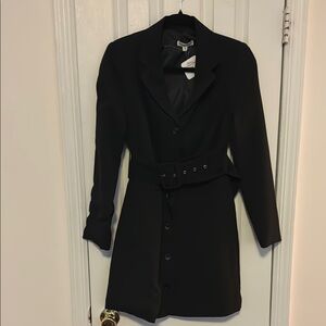 Women's Black Belted Tie Blazer Dress